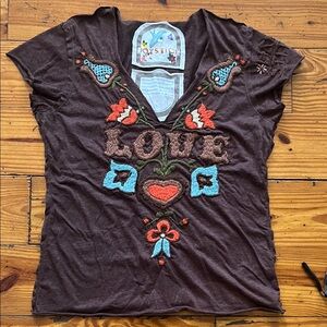 Joystick Mystic Brown Short Sleeve Tee with Embroidery